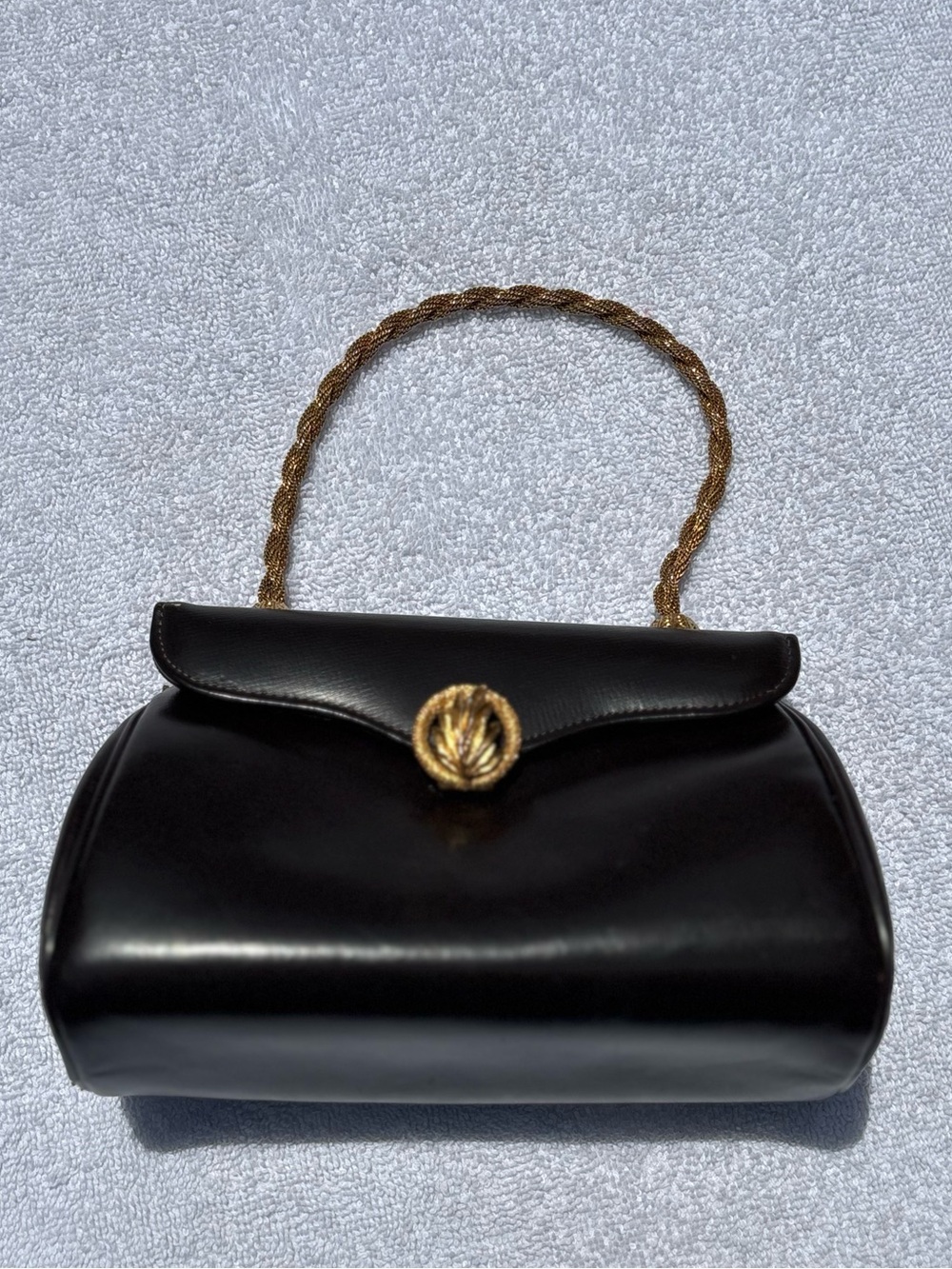 Dofan of France Vintage Brown Leather Bag Gold Flower Clasp - Picture 3 of 14